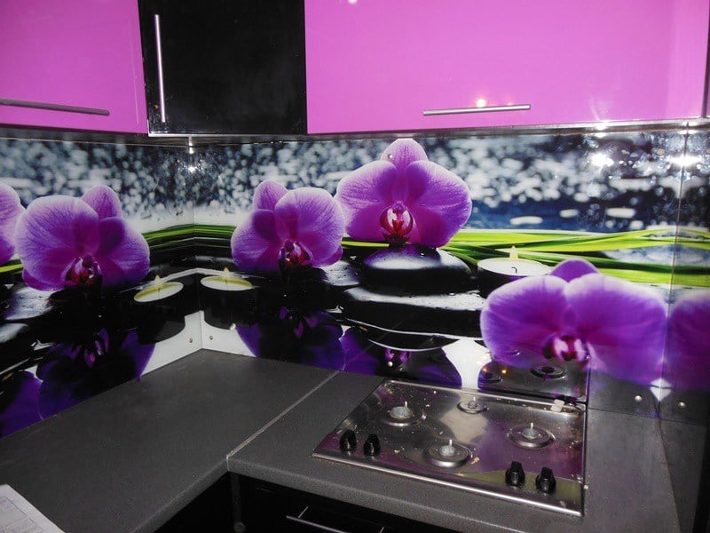Фартук орхидея. Панели для кухни фартук. Фартук для кухни «Орхидея». Фотопечать на фартук для кухни. Стеклянный фартук для кухни Орхидея.